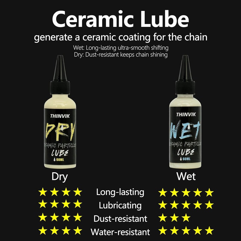 Thinvik Bike Lube and Cleaner Set with 500ml Chain Cleaner, 60ml Wet/Dry Lubricant and 4 Brush Tools for Cleaning Chains, Chainrings, Freewheel/Cassette - Image 2